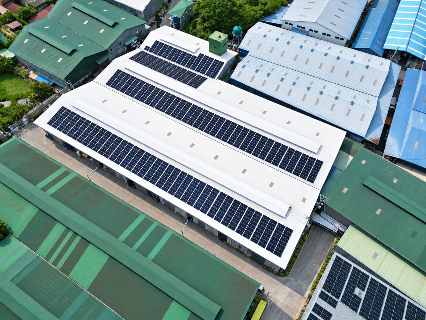Rooftop panels from above for Hypertech in Bulacan, installed by Onsolar